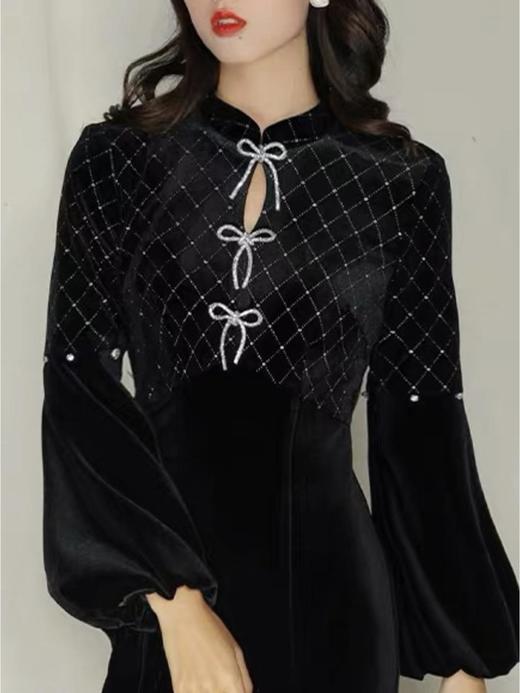 槿爷东方 高端定制丝绒连衣裙 商品图2