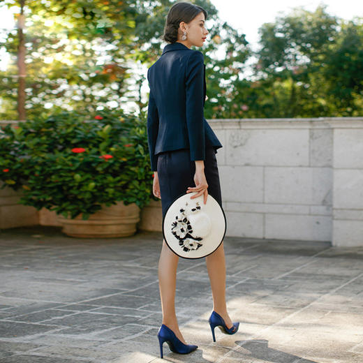 IWY/藏青色修身荷叶边显瘦西装套裙名媛气质职业装CS220 商品图3