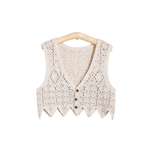 littletime童装钩花森系马甲 2021春装新款镂空单排扣针织上衣 商品图4