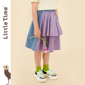 littletime鬼马撞色半裙 2021春装新款不对称设计俏皮中长裙