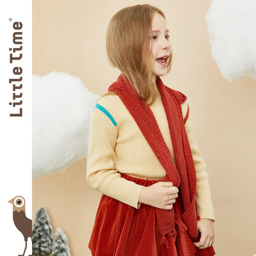 littletime童装连帽围巾 2020冬新款橘红可爱中长款围巾保暖 商品图2