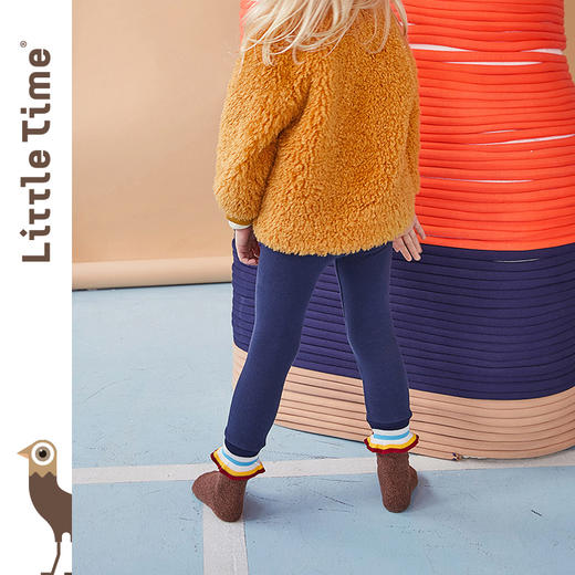 littletime童装春秋新款彩条微喇叭运动裤裤脚藏青打底裤长裤 商品图1