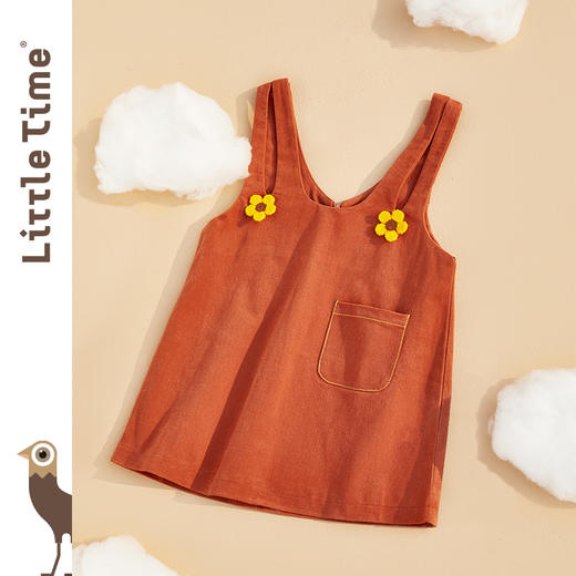 littletime童装复古南瓜色吊带裙2021春装新款花朵撞色直筒连衣裙 商品图2