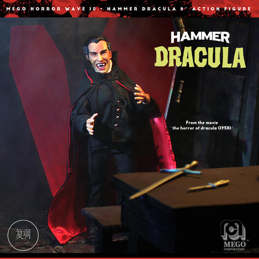 现货 Mego 汉默恐怖电影 德古拉 Dracula 8英寸 可动挂卡 商品图0