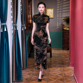 上海旗袍厂WX黑珍珠段长款半袖真丝