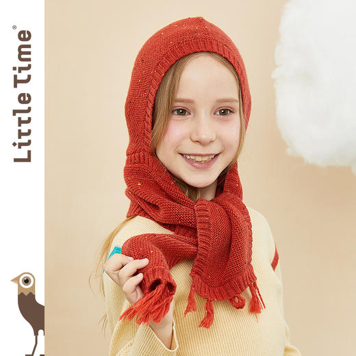 littletime童装连帽围巾 2020冬新款橘红可爱中长款围巾保暖 商品图0