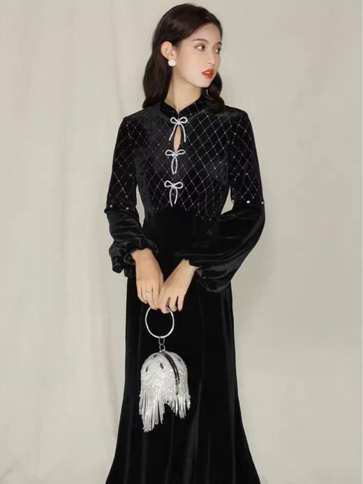 槿爷东方 高端定制丝绒连衣裙 商品图0