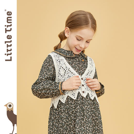 littletime童装钩花森系马甲 2021春装新款镂空单排扣针织上衣 商品图2