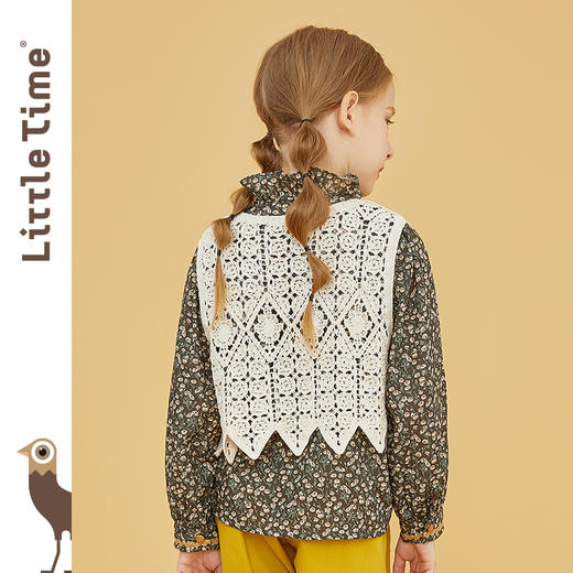littletime童装钩花森系马甲 2021春装新款镂空单排扣针织上衣 商品图3