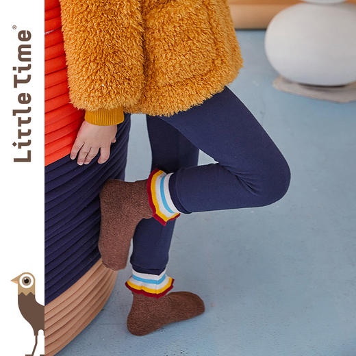 littletime童装春秋新款彩条微喇叭运动裤裤脚藏青打底裤长裤 商品图2