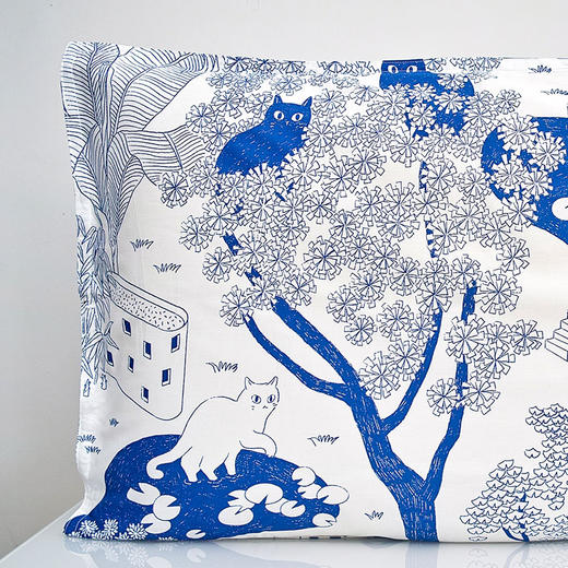 【幸运土猫】蓝印喵如茉全棉纯棉猫三四件套件柔软被套原创设计 商品图2