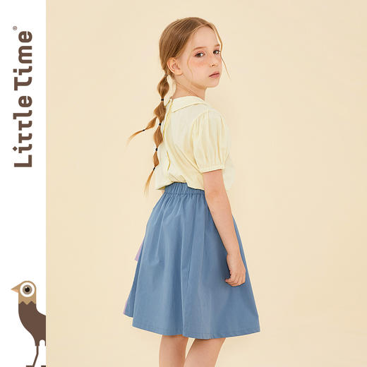 littletime鬼马撞色半裙 2021春装新款不对称设计俏皮中长裙 商品图2