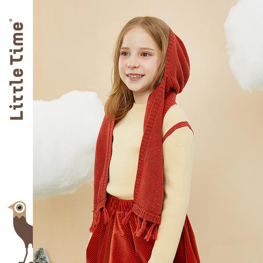 littletime童装连帽围巾 2020冬新款橘红可爱中长款围巾保暖 商品图1