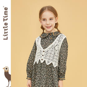 littletime童装钩花森系马甲 2021春装新款镂空单排扣针织上衣