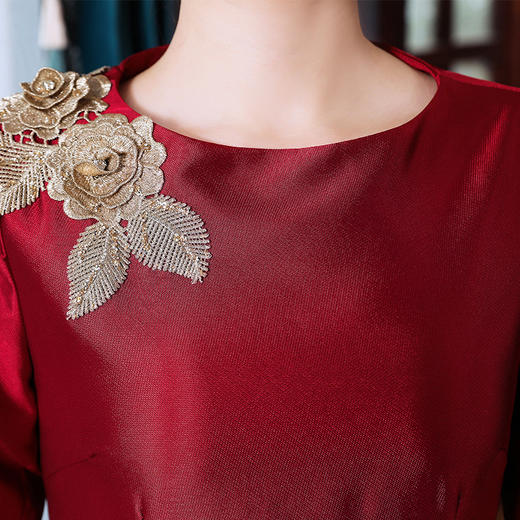 上海旗袍厂TZRY-21001新款喜婆婆连衣裙定制改良旗袍圆领中袖民族风旗袍 商品图1