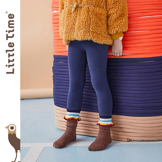 littletime童装春秋新款彩条微喇叭运动裤裤脚藏青打底裤长裤 商品图3