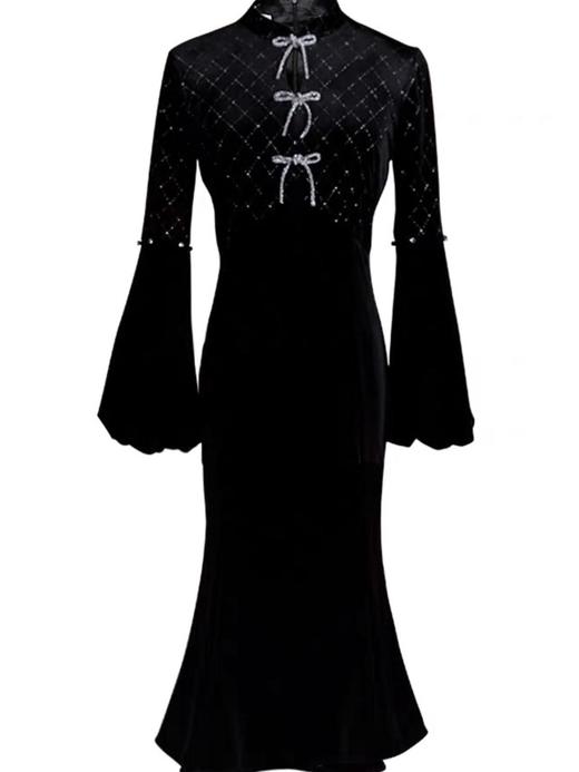 槿爷东方 高端定制丝绒连衣裙 商品图3