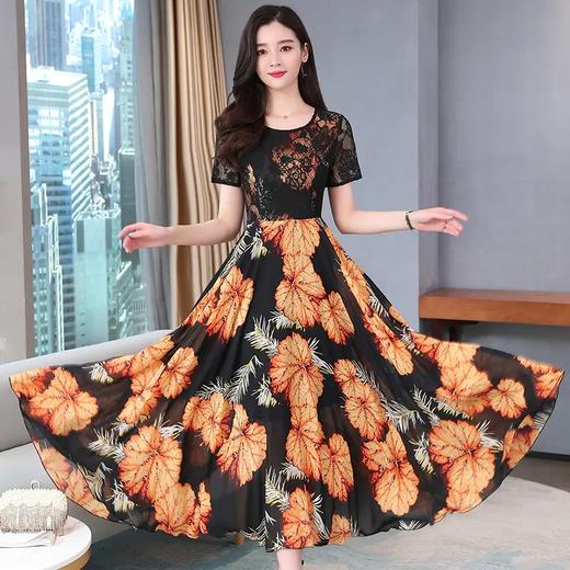 YH-651758夏新款法式桔梗复古雪纺印花长裙 商品图1