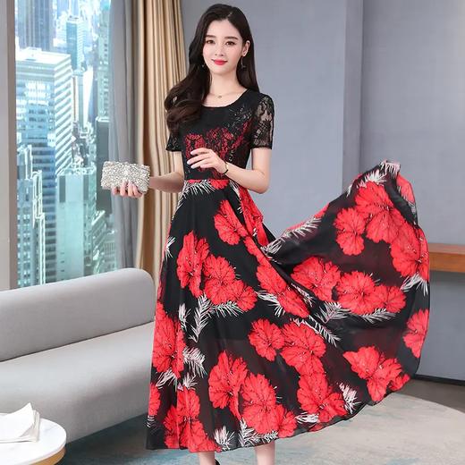 YH-651758夏新款法式桔梗复古雪纺印花长裙 商品图2