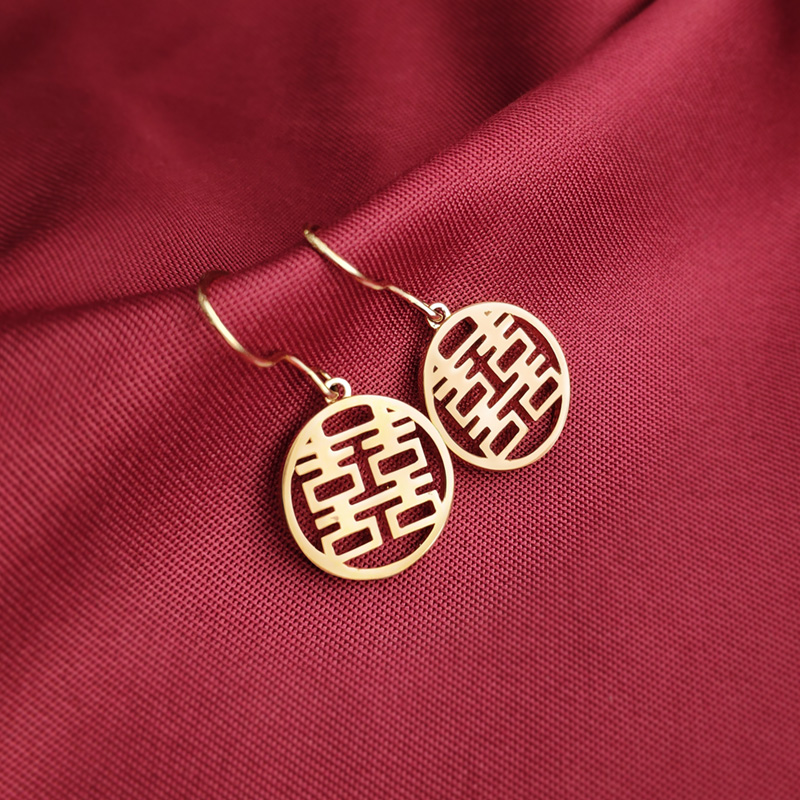 【S925银针系列】金色双喜耳坠