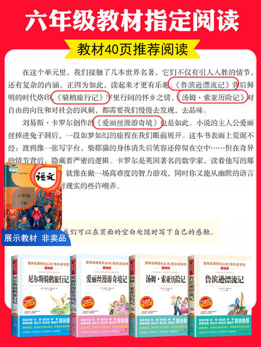 全套4册 六年级必读课外阅读书籍下册经典书目原著完整版鲁滨逊漂流记正版小学生爱丽丝漫游奇境尼尔斯骑鹅旅行记汤姆索亚历险记孙 商品图4