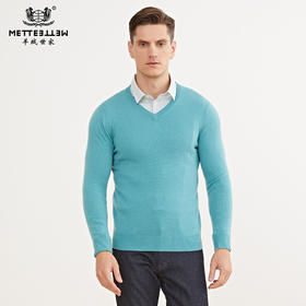 METTE羊绒世家早春新品男V领100%山羊绒衫青年内搭针织保暖毛衣