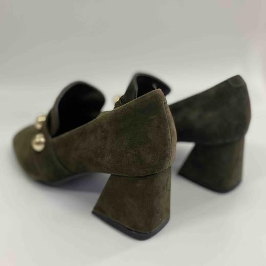 SA-LINK 欧美时尚百搭磨砂羊反绒真皮浅口方头粗跟单鞋 商品图3