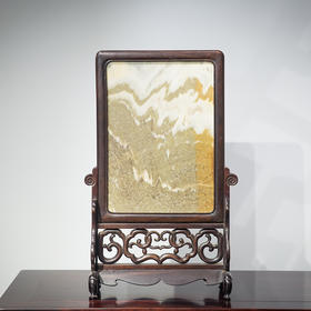 清代 红木镶云石云纹插屏