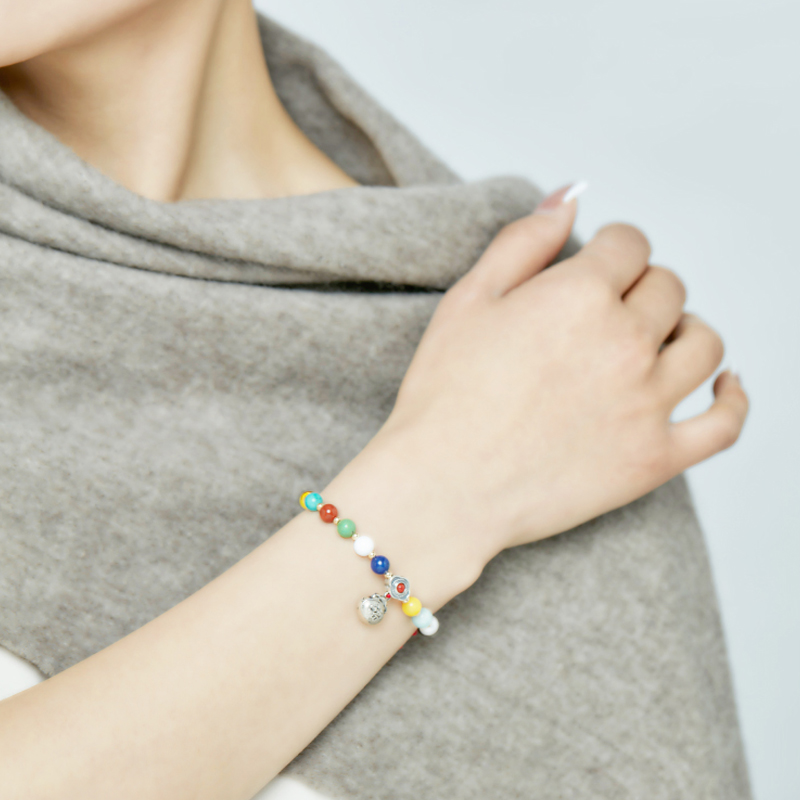 多宝手串‧银福袋五彩金刚结 足银配天然宝石珍珠幸运编绳醍醐原创