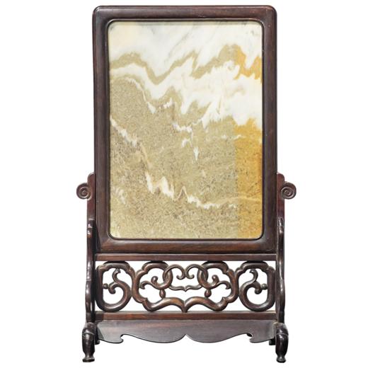 清代 红木镶云石云纹插屏 商品图5