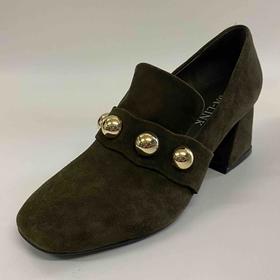 SA-LINK 欧美时尚百搭磨砂羊反绒真皮浅口方头粗跟单鞋