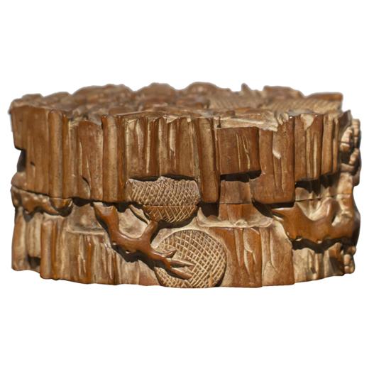 清代 老山檀香松树纹印泥盒 商品图5