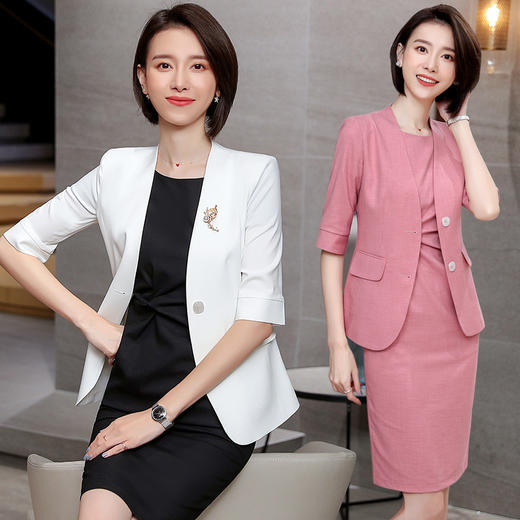 XZ-JY-2902主播职业西装女夏气质小姿优雅时尚名媛五分袖西服两件套套裙 商品图2