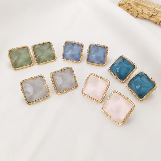 【S925银针系列】多色方形耳钉 商品图0