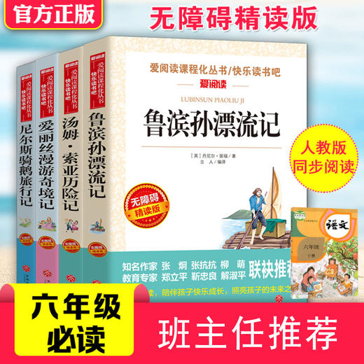 全套4册 六年级必读课外阅读书籍下册经典书目原著完整版鲁滨逊漂流记正版小学生爱丽丝漫游奇境尼尔斯骑鹅旅行记汤姆索亚历险记孙 商品图1