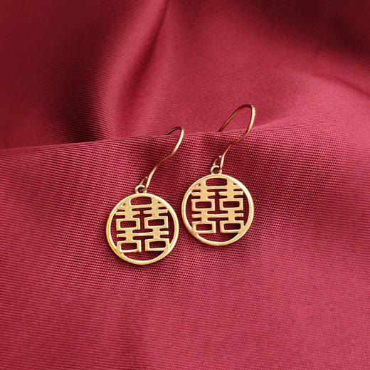 【S925银针系列】金色双喜耳坠 商品图1