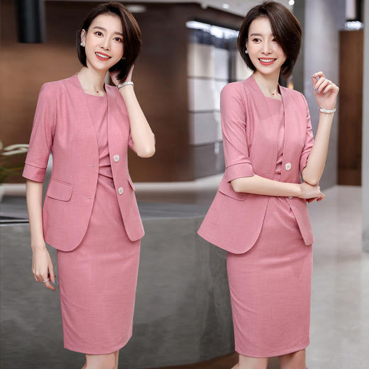 XZ-JY-2902主播职业西装女夏气质小姿优雅时尚名媛五分袖西服两件套套裙 商品图1