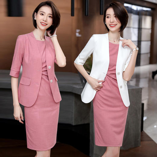 XZ-JY-2902主播职业西装女夏气质小姿优雅时尚名媛五分袖西服两件套套裙 商品图0