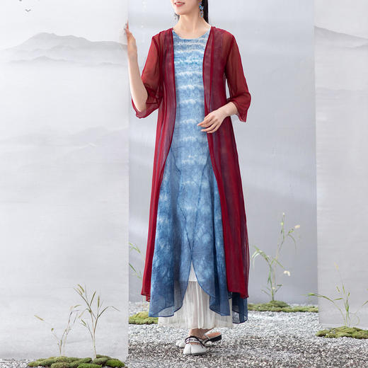 【林栖设计小店】【现货】夏季新品复古桑蚕丝中长款七分袖真丝开衫薄外套女1912068 商品图2