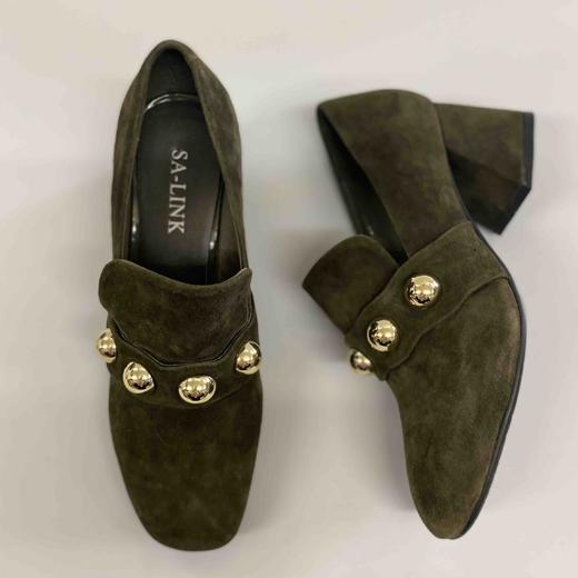 SA-LINK 欧美时尚百搭磨砂羊反绒真皮浅口方头粗跟单鞋 商品图5