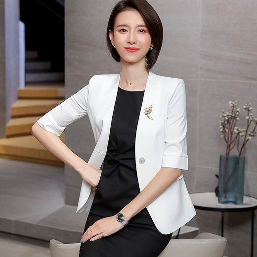 XZ-JY-2902主播职业西装女夏气质小姿优雅时尚名媛五分袖西服两件套套裙 商品图3