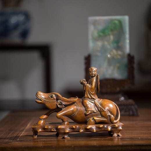 清代 黄杨木雕牧牛童子摆件 商品图0