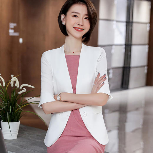 XZ-JY-2902主播职业西装女夏气质小姿优雅时尚名媛五分袖西服两件套套裙 商品图4