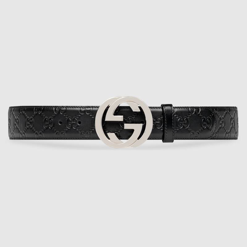 【三】GUCCI 古驰 男士 G 搭扣 GG Supreme皮革腰带 黑色 411924 CWC1N 1000