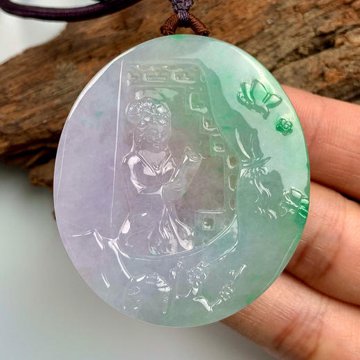 派瑞翡翠 翡翠挂件 糯种 春带彩 商品图2
