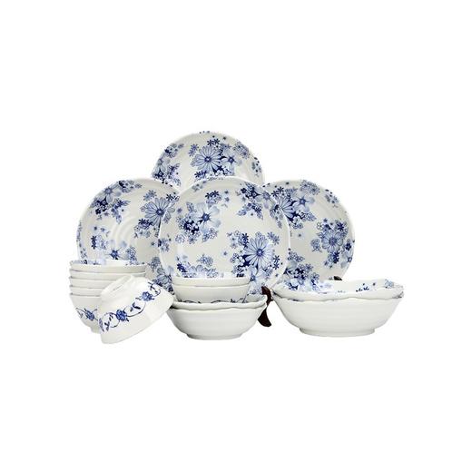 MINOYAKI/美浓烧 日本进口青花陶瓷碗碟盘餐具16件套唐草JPY带授权招加盟代理 商品图0
