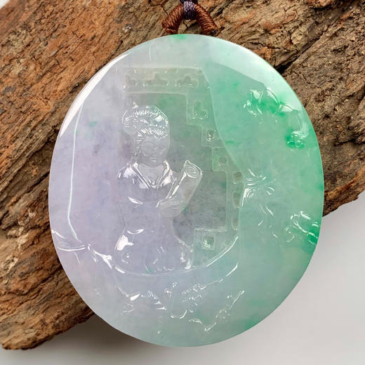 派瑞翡翠 翡翠挂件 糯种 春带彩 商品图0