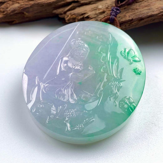派瑞翡翠 翡翠挂件 糯种 春带彩 商品图3