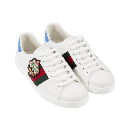 GUCCI 古驰 男士Ace系列徽标贴片低帮系带休闲运动鞋 白色 蓝尾 645019 1XGD0 9065 商品图1