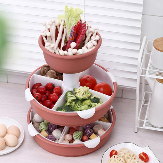 【旋转火锅九宫格】厨房菜盘蔬菜水果拼盘 家用塑料洗菜盆沥水篮水果盘餐具套装 商品图3